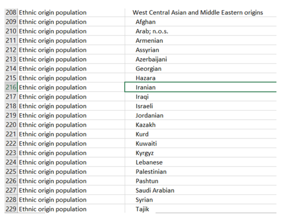 Statistics Canada race categories showing more specific definitions of race